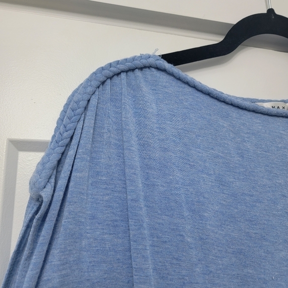 Max Studio Heather Blue Braided Boat Neck Ruched Side Dolman Sleeve T-shirt - Picture 6 of 10